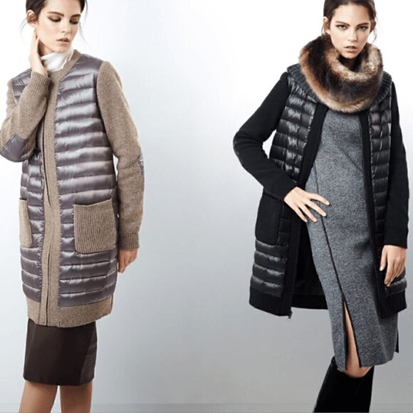 Catherine Malandrino Long Puffer Coat US S 55 KR Goose Down Padding Knit Black - Picture 1 of 14